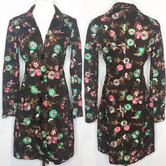 Last Chance Johnny Was Floral Embroidered Trench Coat XS Brown - Picture 2 of 13